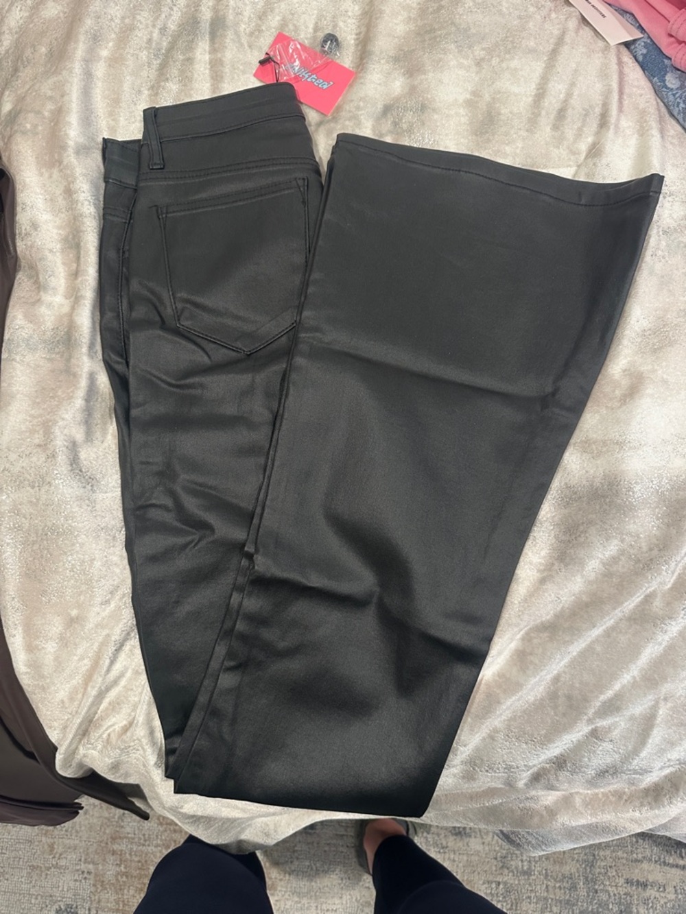 NWT Edikted faux leather black flare pants